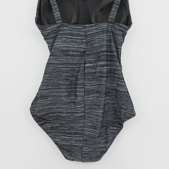 Speedo Swimsuit One Piece Womens 6 Gray Striped Ruched Comfort Modest - Picture 8 of 16